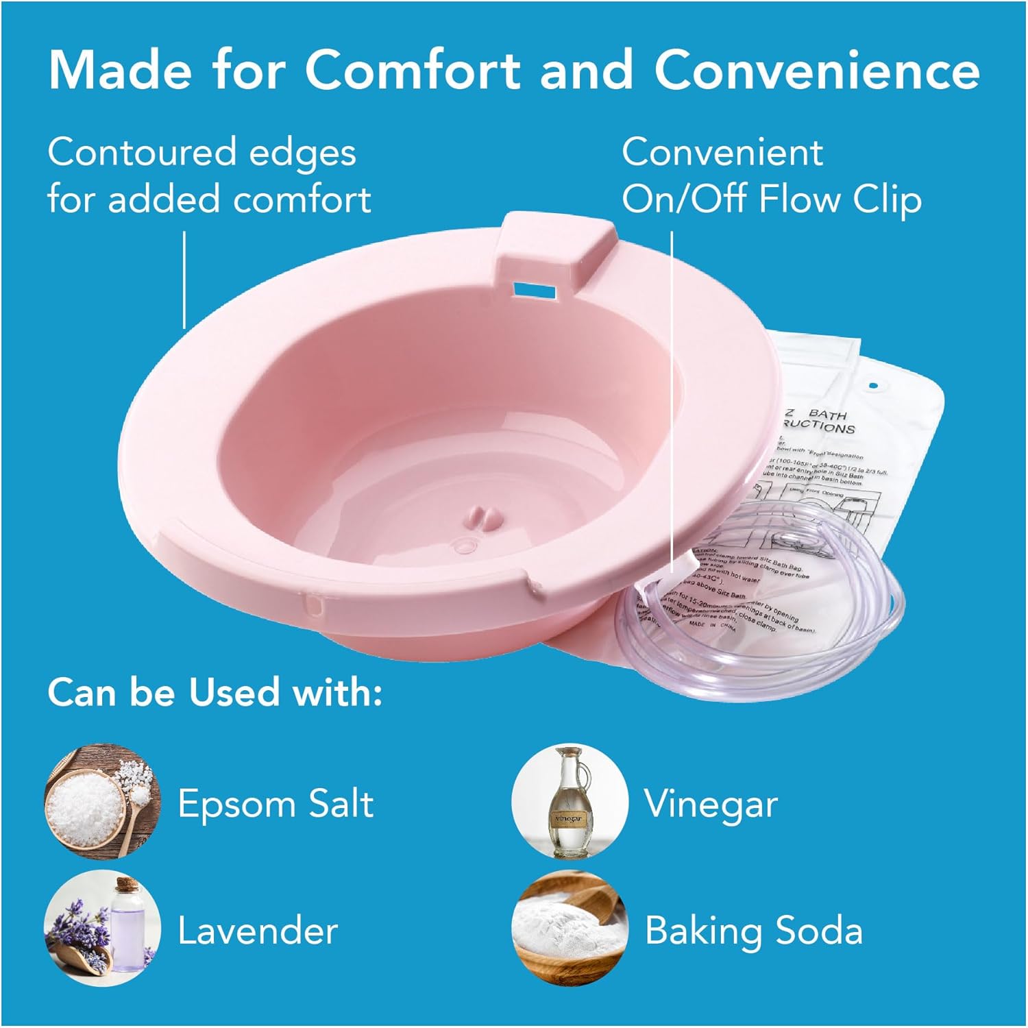 Carex Health Brands Sitz Bath, Over-the-Toilet Perineal Soaking Bath for Hemorrhoidal Relief, Ideal for Post-Episiotomy Patients, Pink, 3 Piece Set