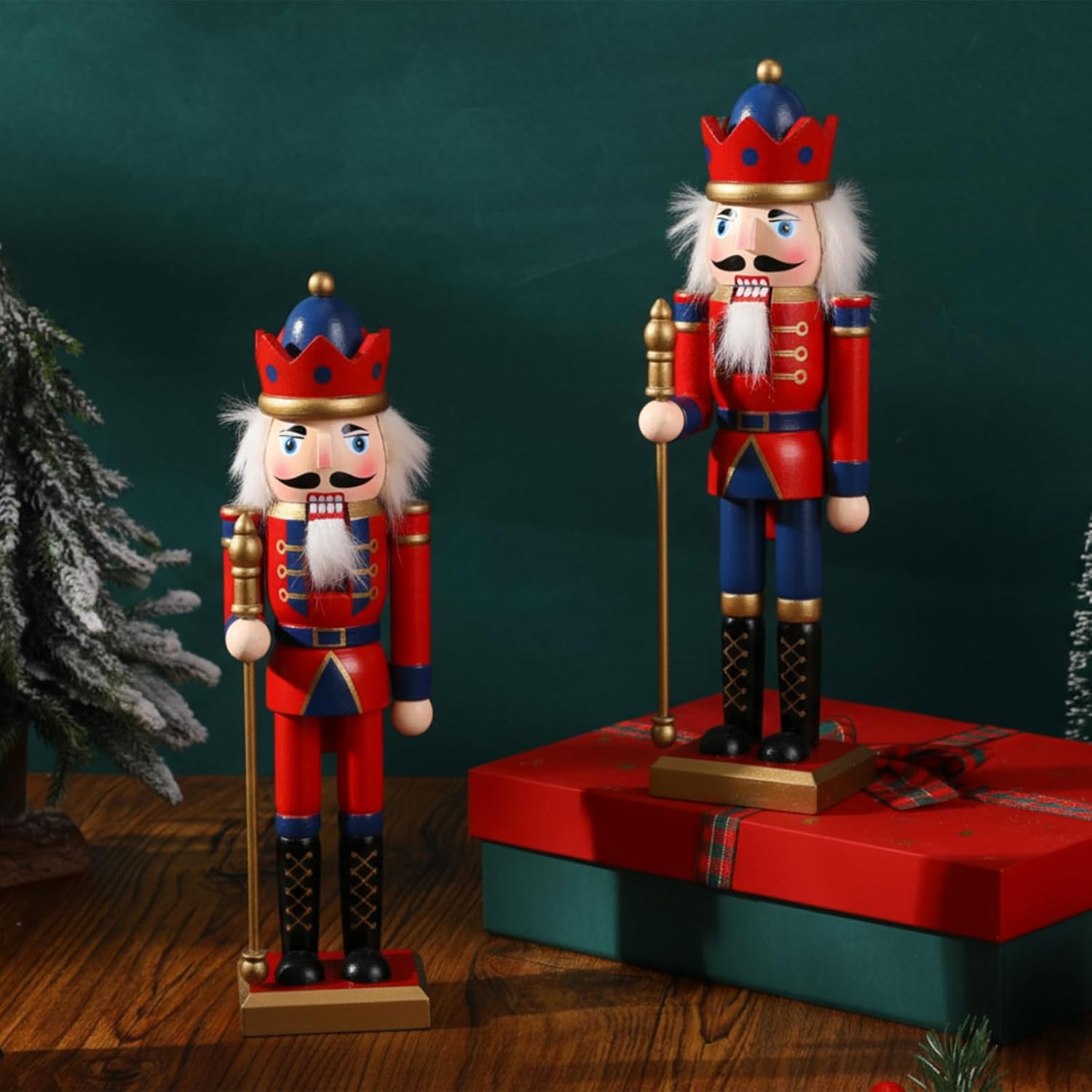 2 Pcs 10.4" Christmas Nutcracker Ornaments Large Wooden Unfinished Nutcracker Figures DIY Blank Unpainted Walnut Soldier Decor Gift with Fake Beards and Brush for Xmas Table Decor