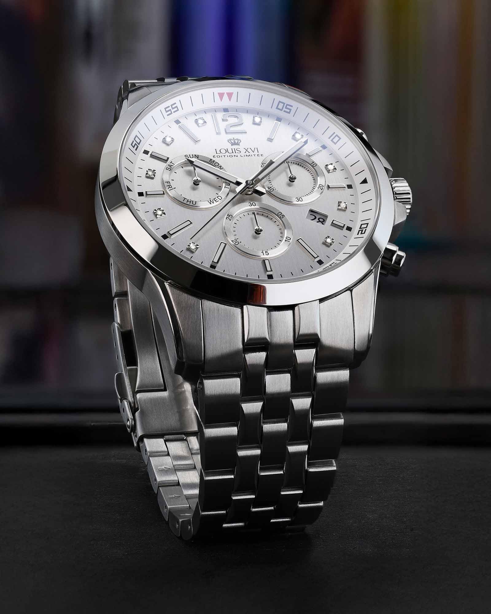LOUIS XVI Athos le Grand 2.0 3520 - Ø 48 mm - Herren Uhr - Wasserdicht - Armband Silber - Zifferblatt Silber mit Diamanten - Kaliber Ronda Z60