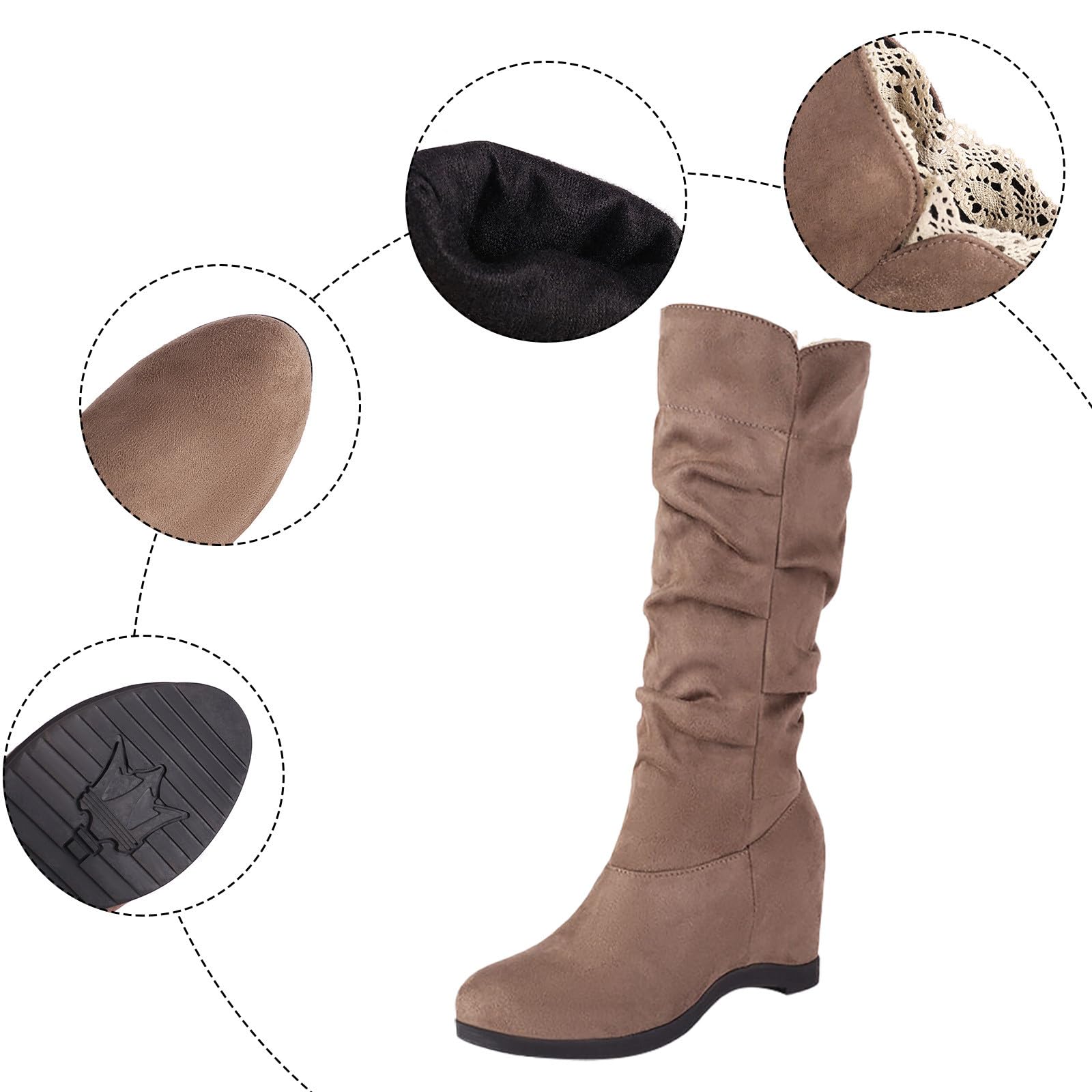 Botines para mujer Otoño Invierno Estilo Coreano Ante Color Sólido Tacón Cuña Botas Alto No Rodilla Alto Botas Largas Mujer Elegante