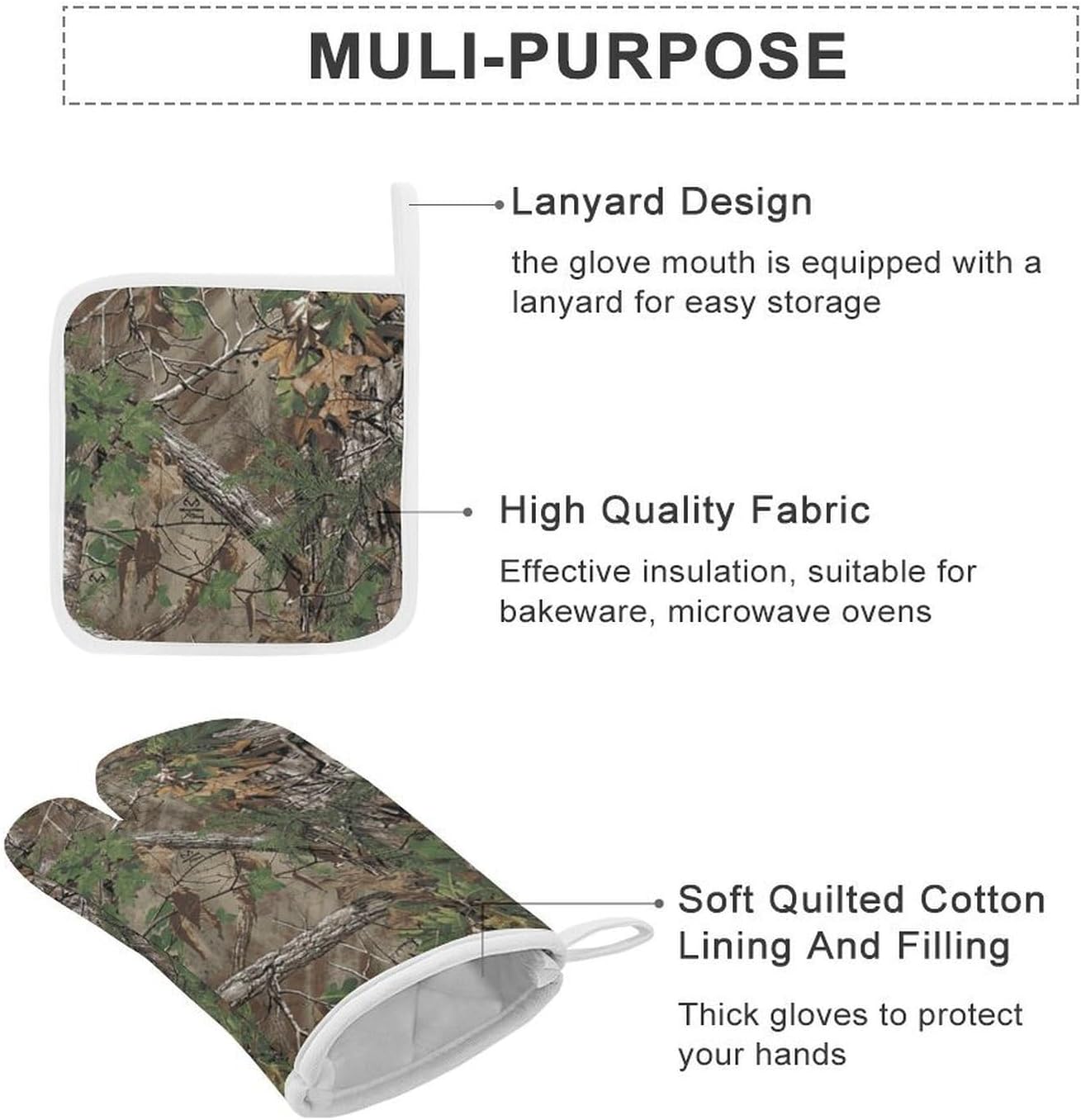 Camouflage Trees Oven Mitts and Pot Holders 4Pcs Set Heat Resistant Cooking Mitts Hot Pads