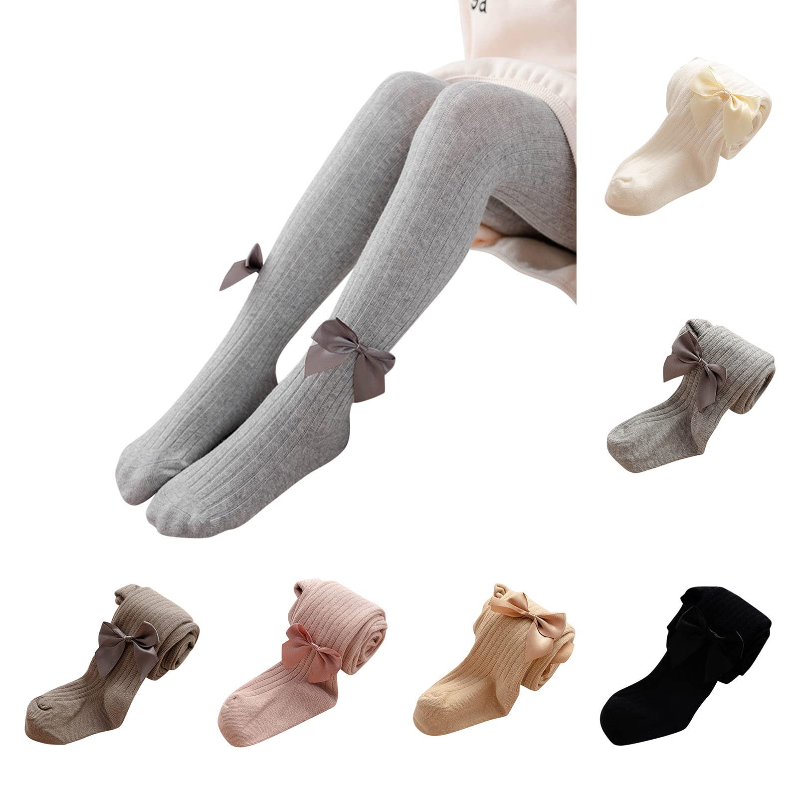 Kids Toddler Girls Cotton Tights Baby Bowknot Cable Knit Warm Leggings Solid Pantyhose Footed (White, 6-12 Months)