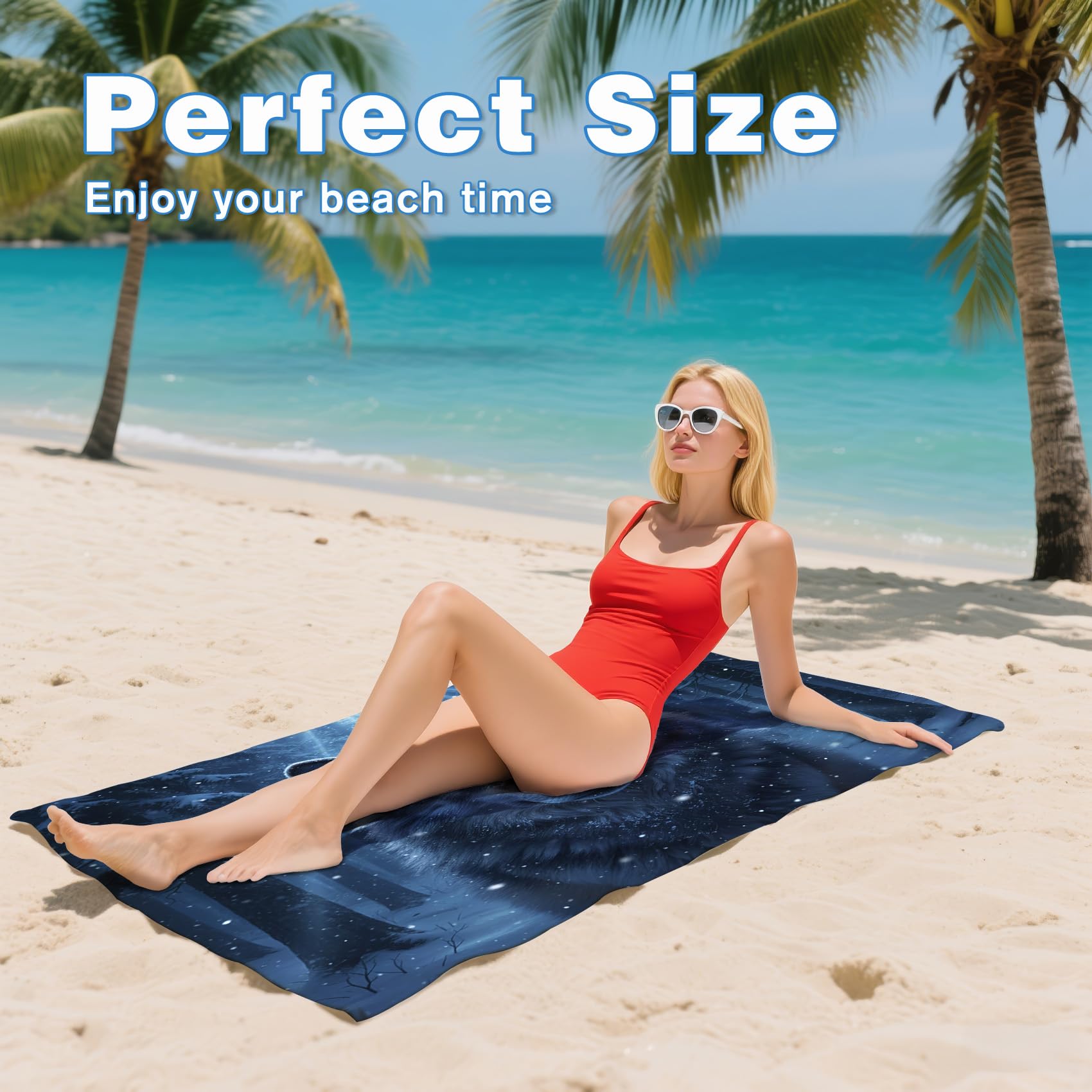 Serviette de Plage XXL Microfibre Loup Animaux Sauvages Safari, Drap de Plage Séchage Rapide Anti Sable & Légère, Serviette de Bain Grande Taille 200x200 cm, Accessoire & Cadeau été