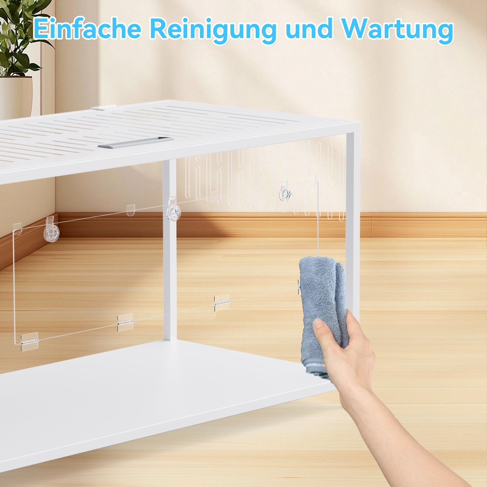 BORISI Hamsterkäfig – Metall Kausicher Atmungsaktiv Rattenkäfig mit Acrylplatten, Oben Offen&Doppeltür, 103L x 56W x 52H cm für Syrische Hamster, Rennmäuse, Meerschweinchen, 0,5m², Weiß