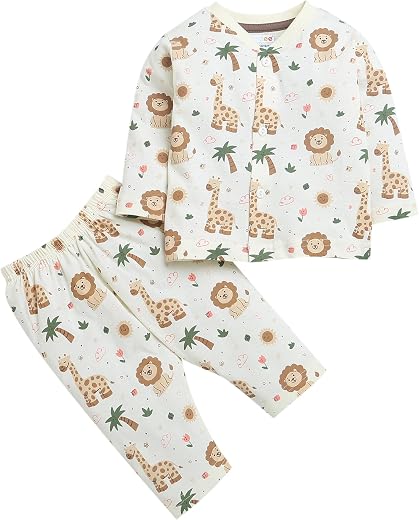 BUMZEE Baby Boys Cotton Cream Full Sleeves Jabla &amp; Pyjama Set (Peb9115)