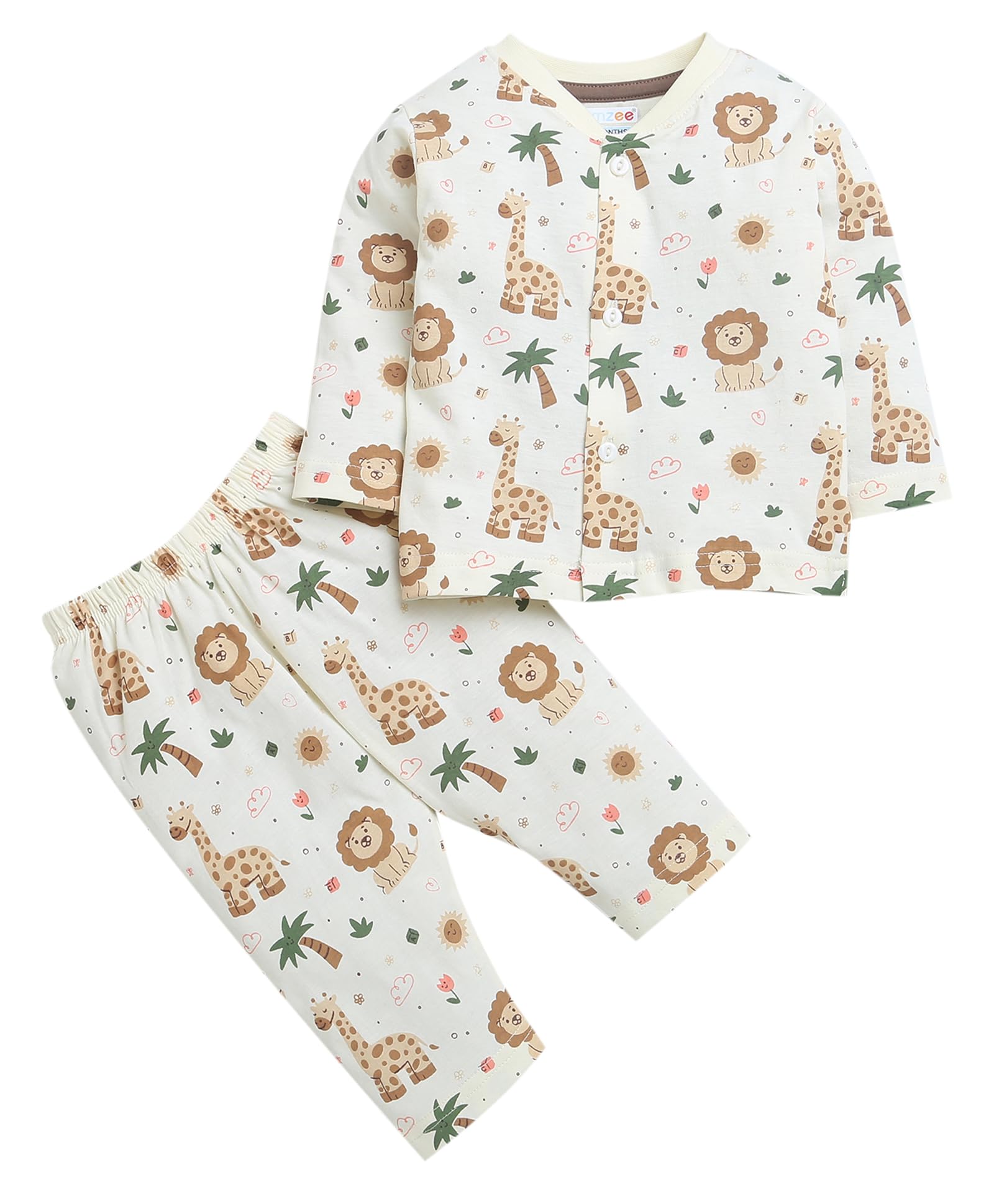 BUMZEEBaby Boys Cotton Cream Full Sleeves Jabla & Pyjama Set (Peb9115)
