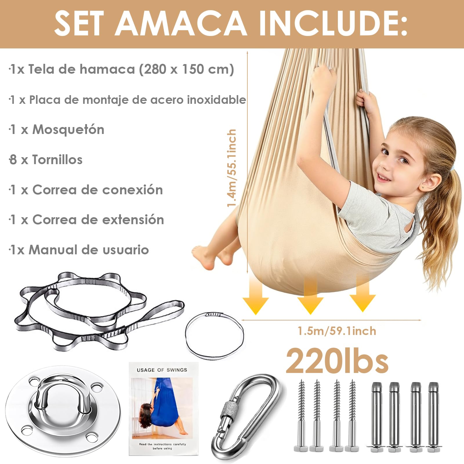 Trapezio Terapeutico per Bambini 100kg 280x150cm Telo Yoga Aereo Amaca