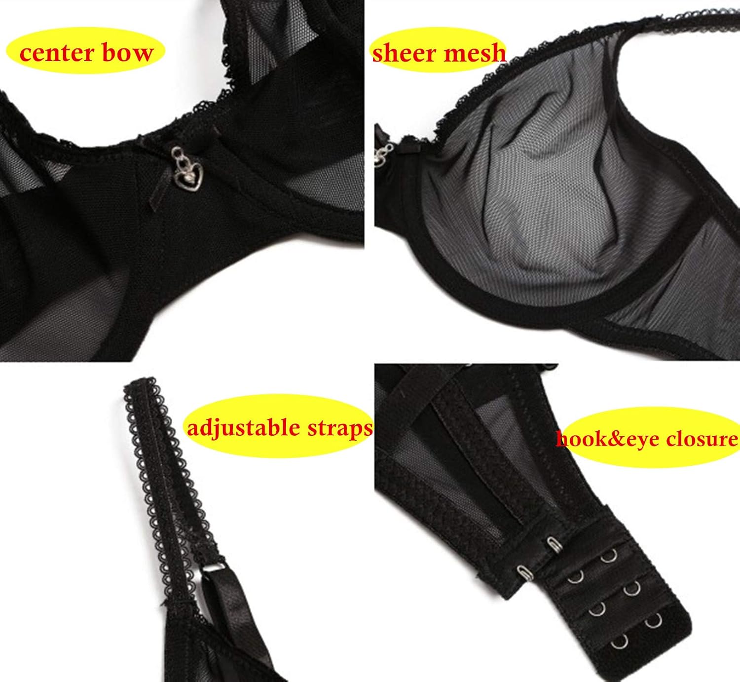 Sheer See Through Bras and Panties Set Unlined Mesh Sexy Lace for Women Plus Size - Image 7