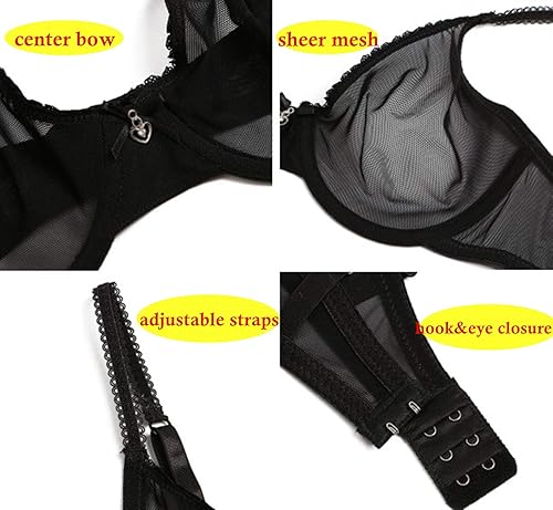 Miniatura 7 de Conjunto de sujetadores y bragas transparentes sin forro de malla sexy para mujer, talla grande
