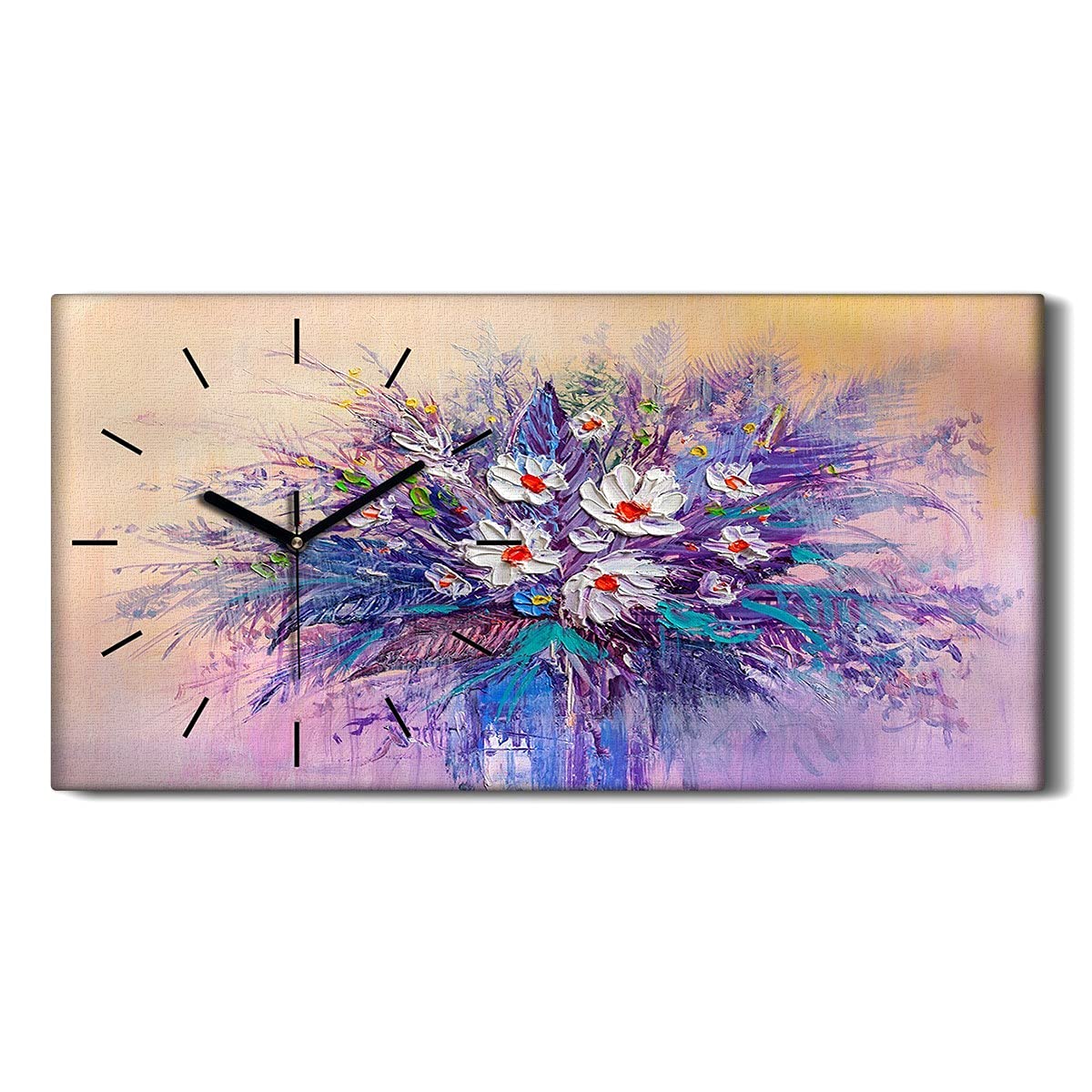 Horloge sur toile 60x30cm marguerite noire moderne pour salon