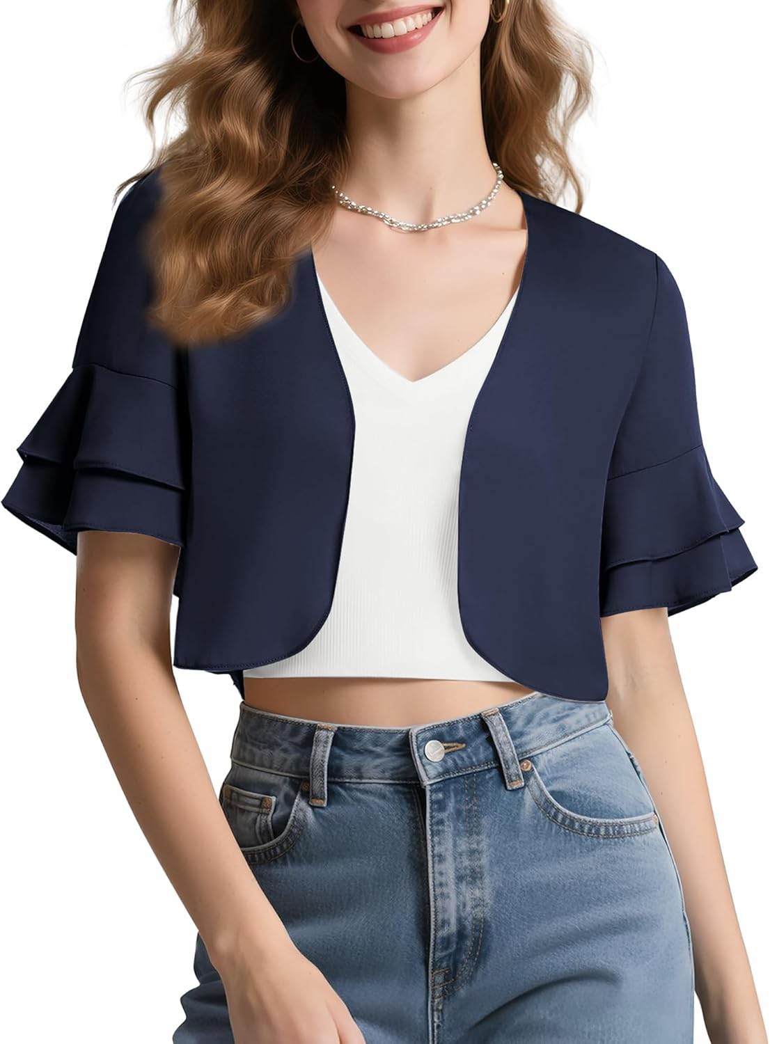 Urban CoCo Women's Sheer Chiffon Bolero Shrug Ruffle Short Sleeve Open Front Cropped Cardigan for Dresses - Image 3