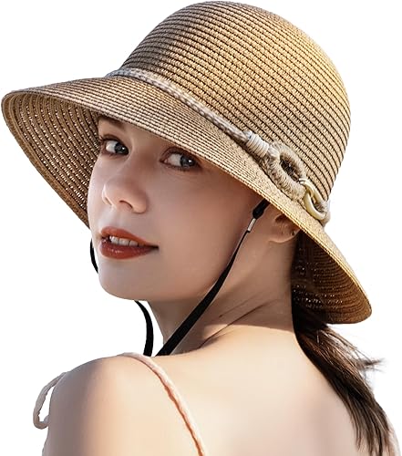 Miniatura 8 de Sombreros de playa para mujer, sombrero de paja de ala ancha para mujer, protección solar UPF 50+, protección solar UV, sombrero plegable enrollable