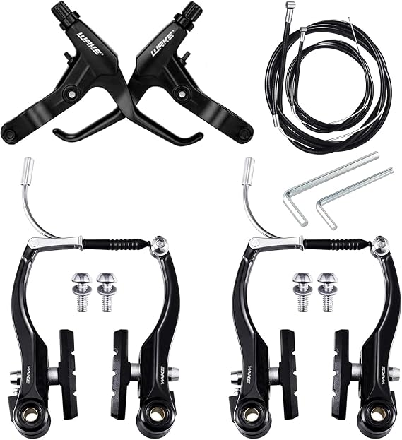 OSAGIE Bicycle Brake Set Complete Universal V-Brake Bicycle Brake Front & Rear MTB Brakes, Inner Outer Brake Ropes & Brake Lever Kit for Most Mountain Bike, Road Bike, MTB, BMX