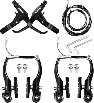 OSAGIE Bicycle Brake Set Complete Universal V-Brake Bicycle Brake Front & Rear MTB Brakes, Inner Outer Brake Ropes & Brake Lever Kit for Most Mountain Bike, Road Bike, MTB, BMX