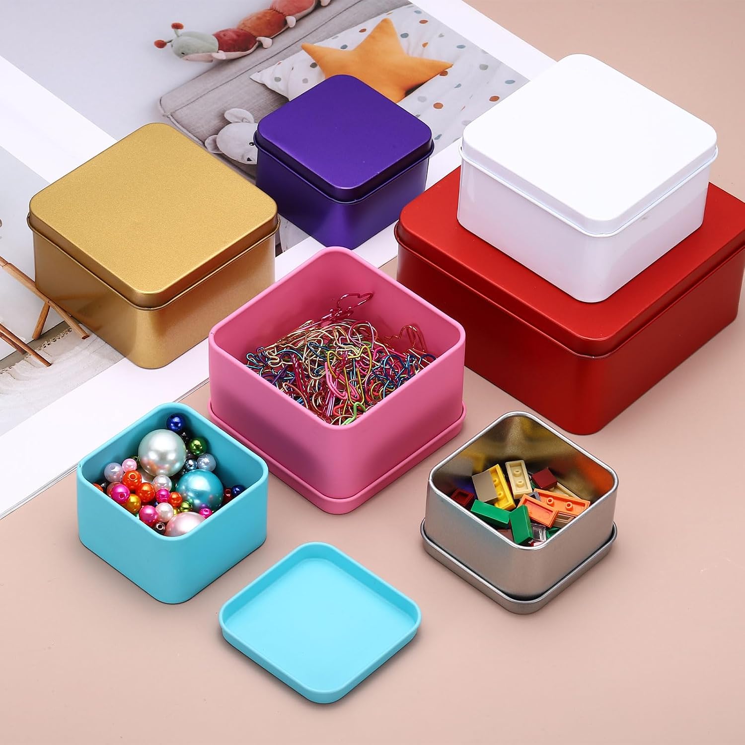 uxcell 2Pcs Metal Tin Box, 2.4x1.5 Square Empty Tinplate Containers with Lid Portable Storage Box Candy Jars for Valentine's Day, Candle Jewelry Craft Storage Home Organizer, Silver image 4