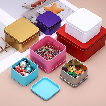 sourcing map Metal Tin Box 2.4x1.5 Empty Tinplate Containers 2Pcs Gold