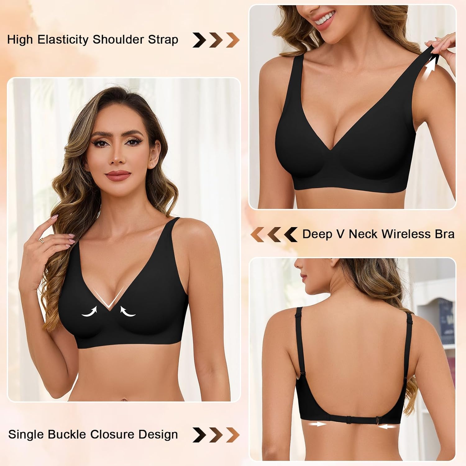 Yusongirl Seamless Low Back Bra Wireless Padded Bralette Thin Straps V Neck Halter Backless Cross Multiway Convertible Bras