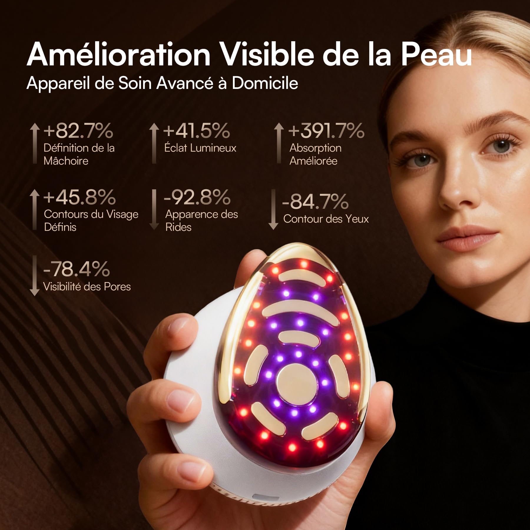 INIA SPHERA Appareil Facial Microcourant 8-en-1 Amélioré pour Visage et Cou – Lumière Rouge, Chauffant & Refroidissant, 5 Modes Personnalisés, Soin de la Peau et Éclat à Domicile