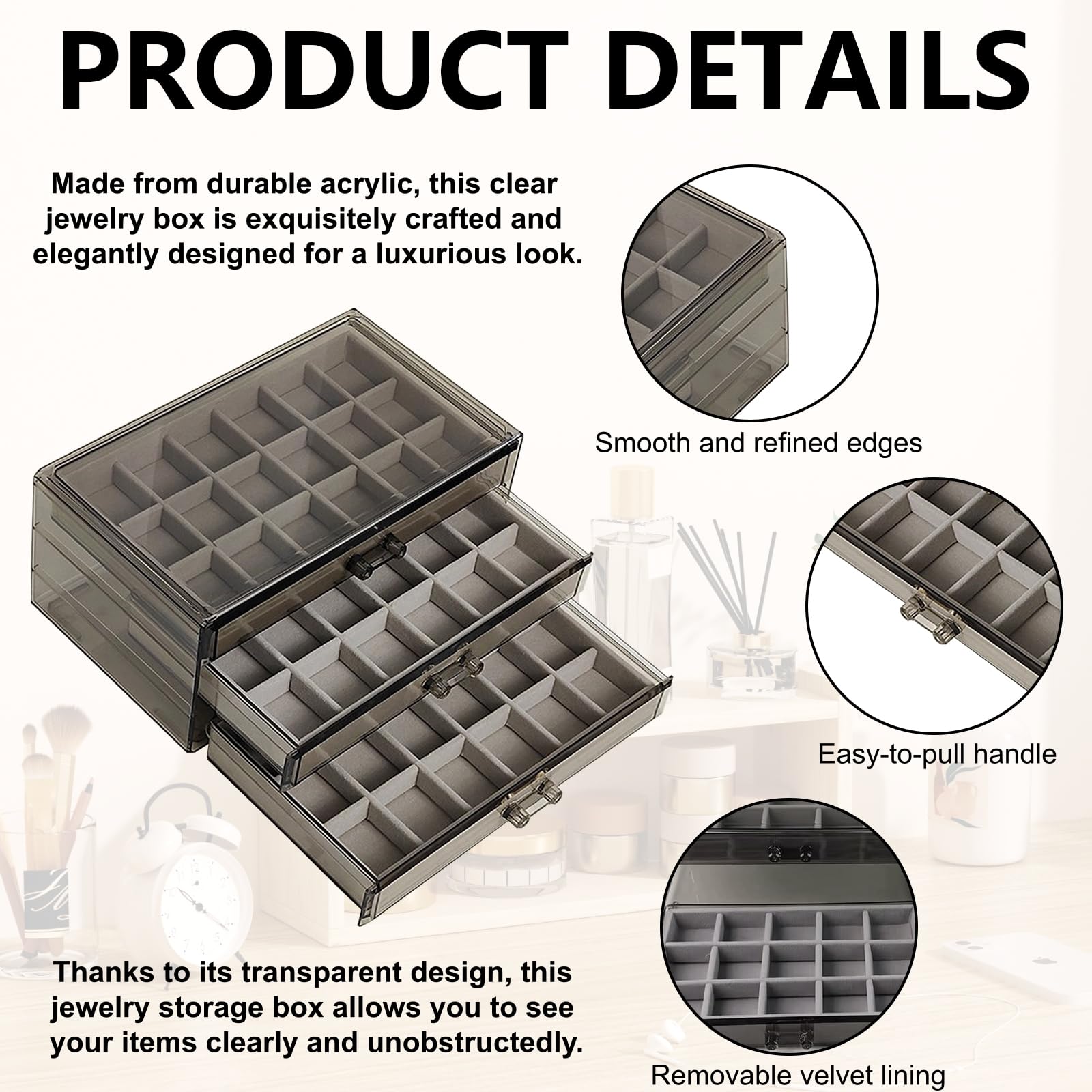 Caja de Almacenamiento, Vitrina de 54 Compartimentos Para Piedras Vitrina de 3 Capas Para Piedras Preciosas Caja de Colección de Acrílico Transparente Para Recuerdos de Graduación Estuche de Joyería