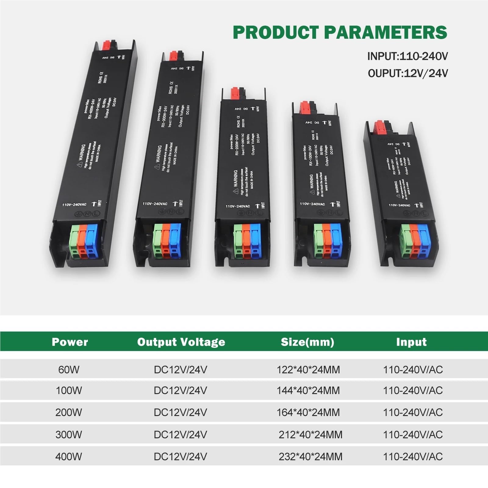 Ultra cienki zasilacz LED 12 V/24 V 400 W 300 W 200 W 100 W 60 W przetwornik przetwornika sterownika AC/DC konwerter (1 szt. 300 W, 12 V)