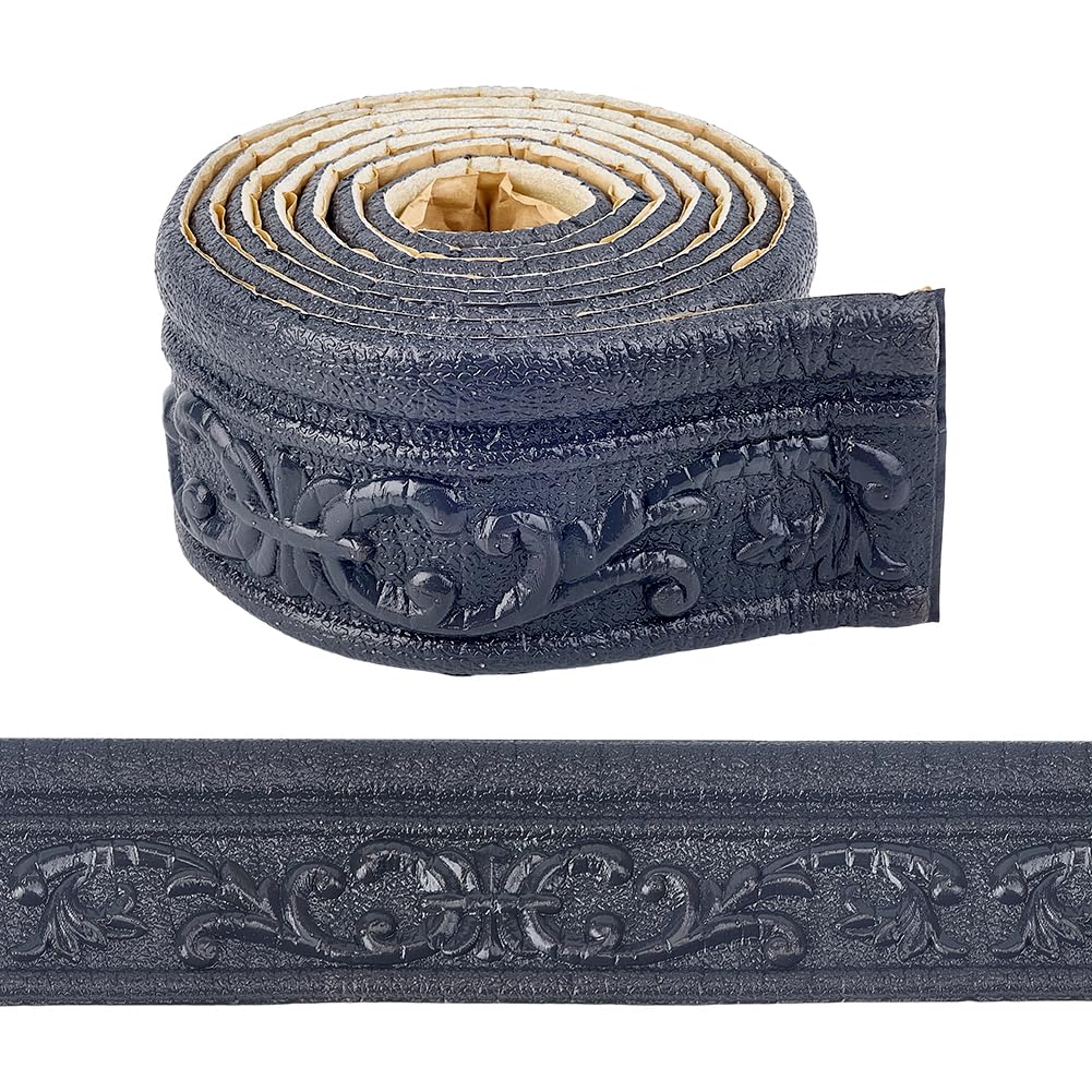 Peel and Foam Crown Stick Molding 90"x3.14" Baseboard Trim Grayish Black Self Adhesive Flexible Mirror Wallpaper Sticky Border 3D Wall Edging Lines Base for Hotel Home DIY Decoration