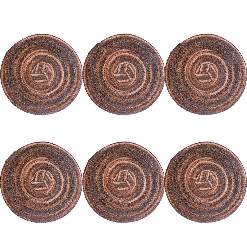 SCF2017 Round Woven Cotton Yarn Coasters for Drink Cup Mats 11cm Small Cute Placemats Set of 6,Coffee