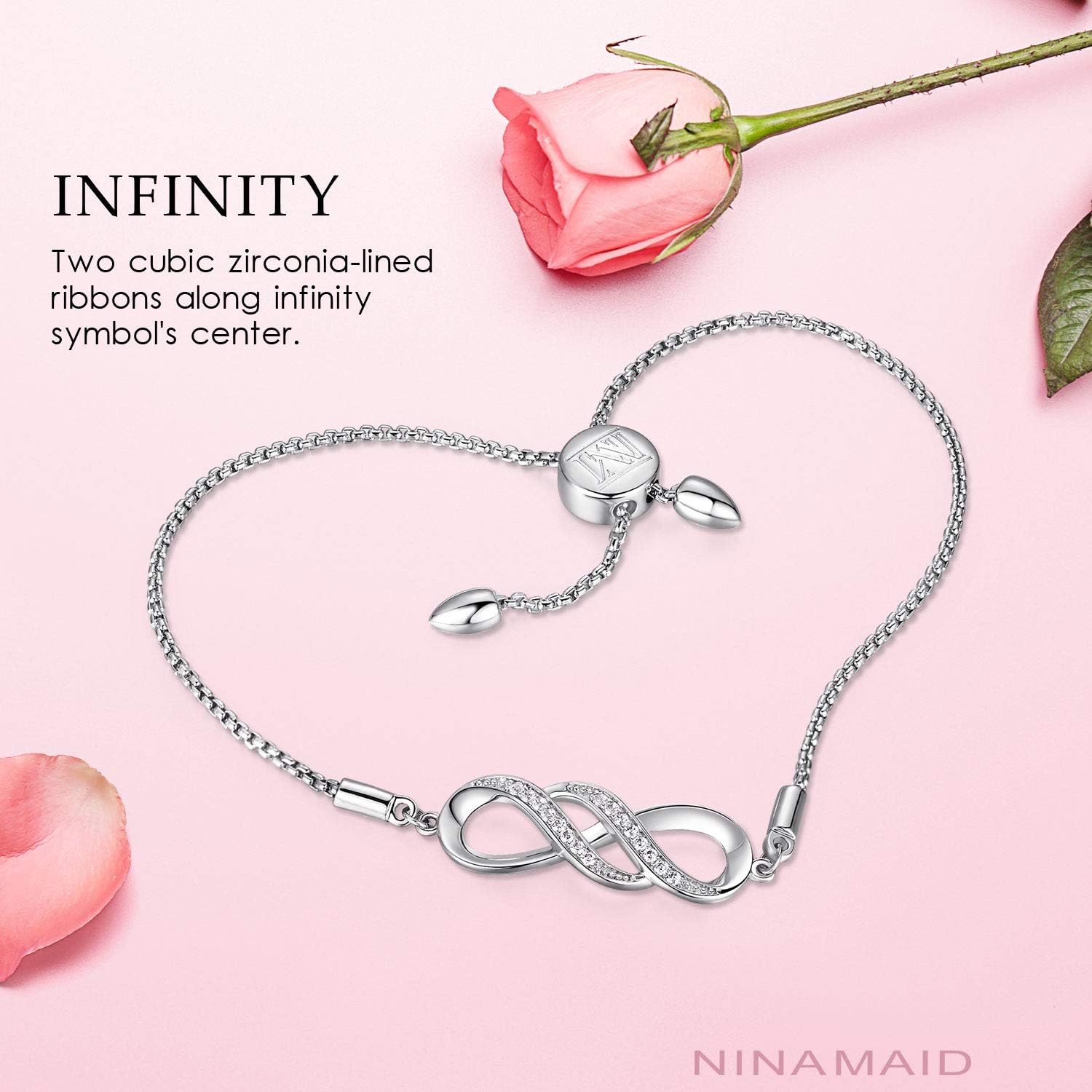 Silver Infinity Endless Love Bracelet for Women Jewelry Gifts with Sparking Crystal Bangle Bracelets for Friendship/Sister/Mother/Daughter