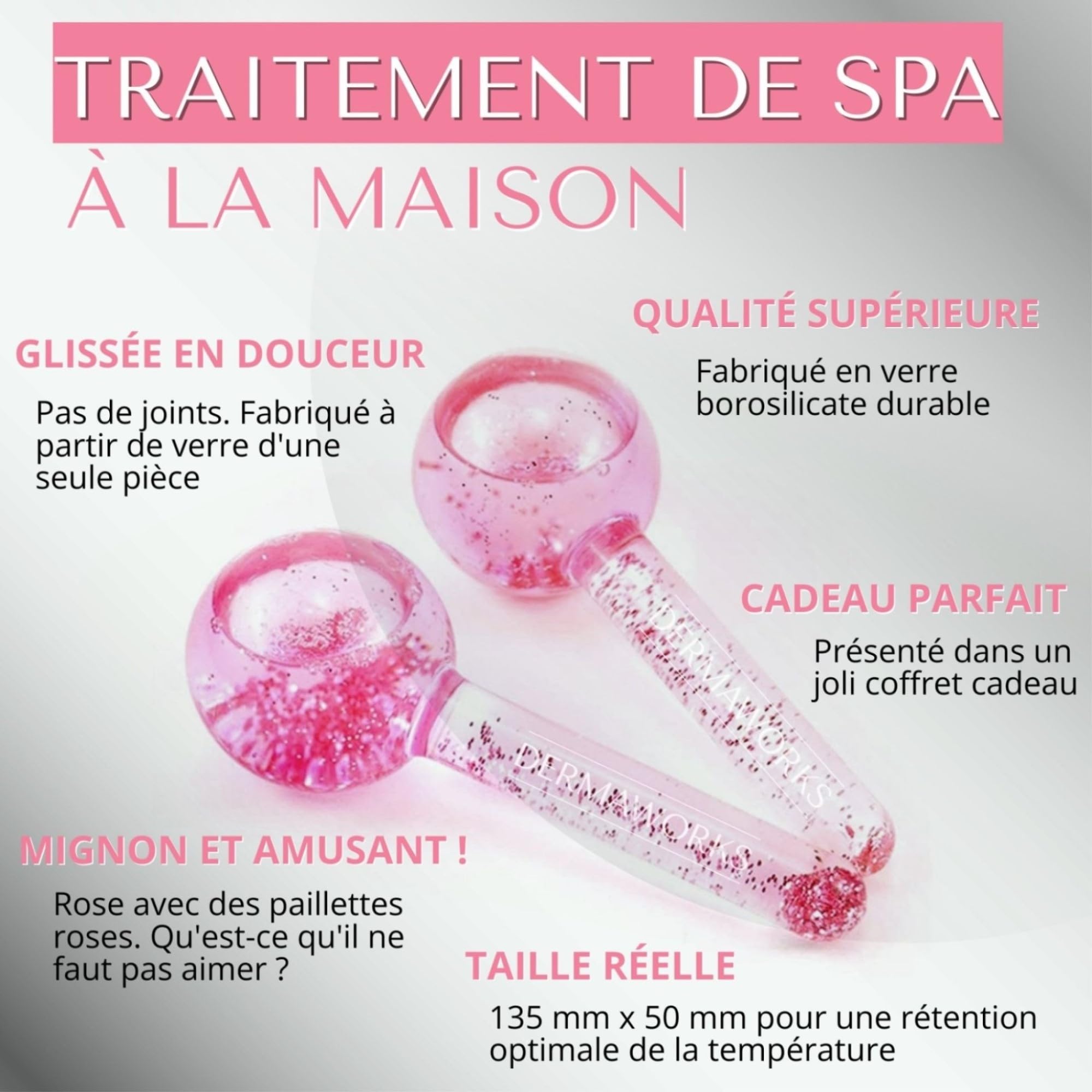 LUXURY ICE ROLLER VISAGE - Glacon Soins pour le Visage - Anti Poche et Cernes sous les Yeux - Anti Age et Anti Ride - Drainage Lymphatique - Skin Care Face Ice Roller Idee Cadeau Femme by DERMAWORKS