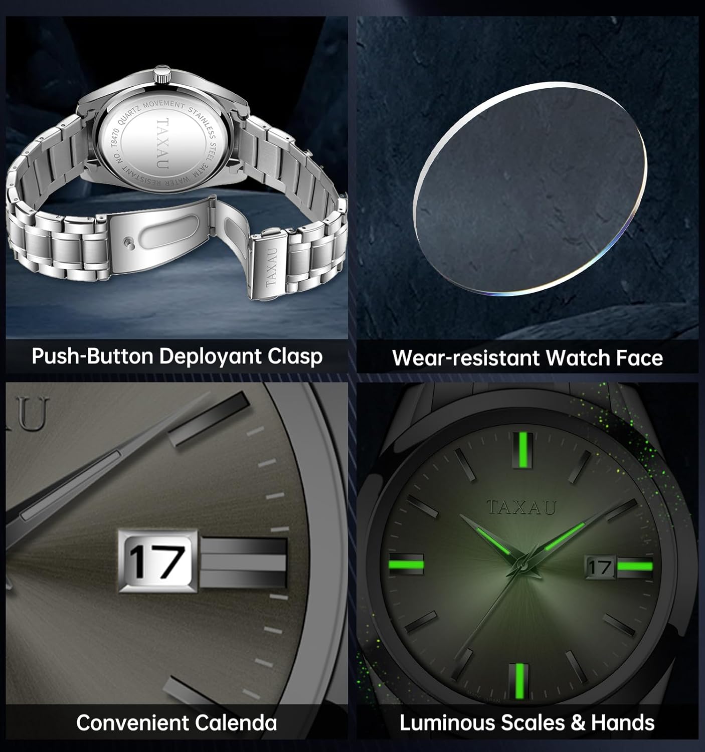 Mens Watches Dress Waterproof Analog Watches Stainless Steel Luxury Minimalist Men's Wrist Watch with Date Big Face Luminous Pointers & Scales relojes para Hombres Grey Face-G8470 image 3 of 8 B0F7R47995