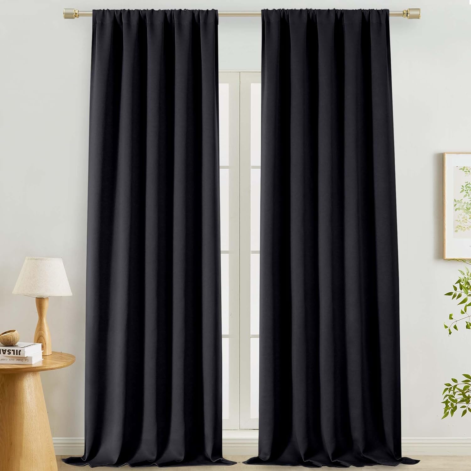 Lecloud Black Blackout Curtains 120 Inches Long 2 Panels, Thermal Insulated Extra Long Window Curtains, Rod Pocket Window Treatments for Patio Living Room Bedroom Big Windows, 50" W x 120" L