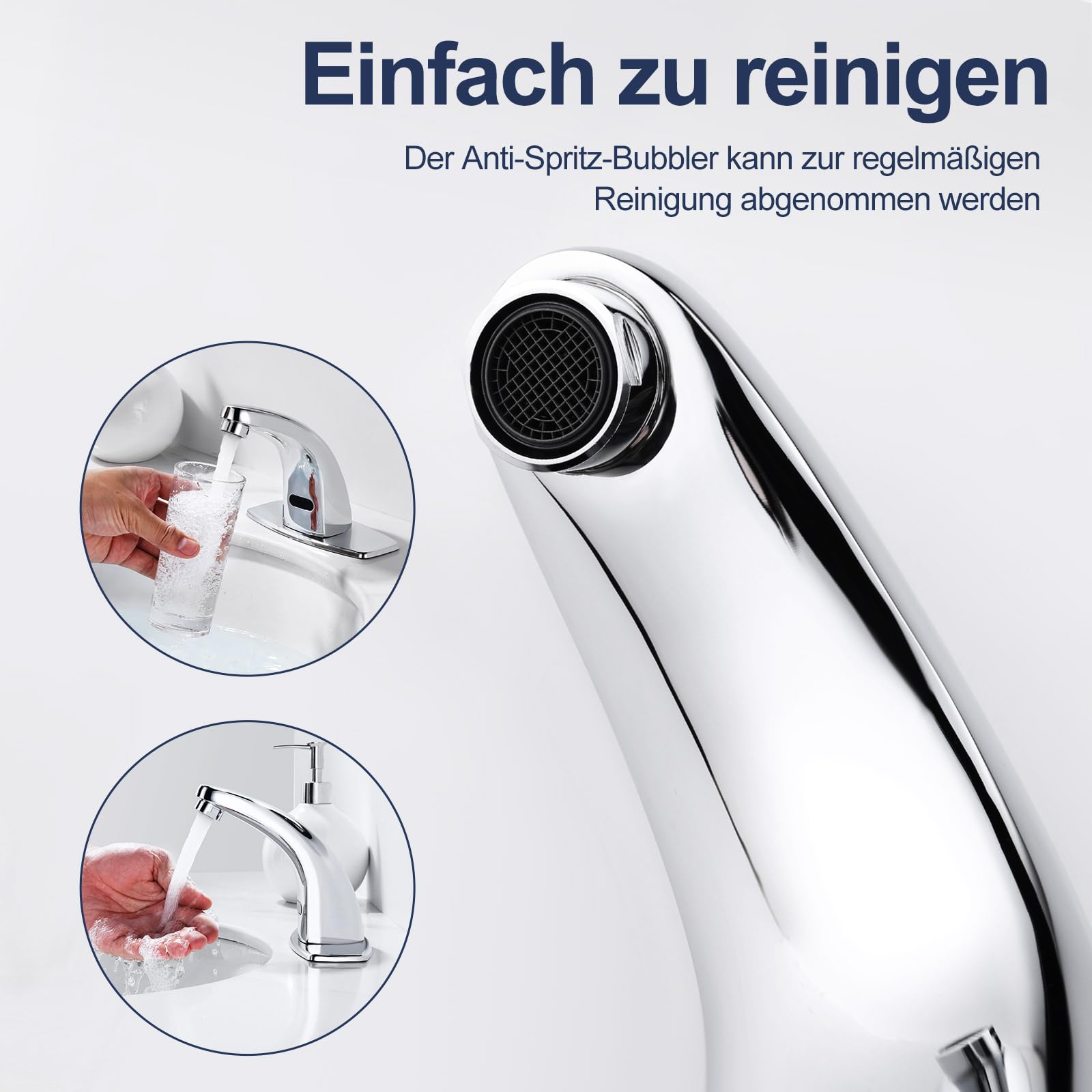 Rubinetto con sensore, sensore a infrarossi automatico, rubinetto per bagno, rubinetto senza contatto, con valvola di miscelazione dell'acqua calda e fredda, per cucina e bagno, cromato