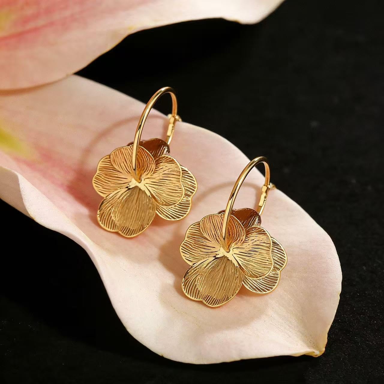Gold Floral Drop Earrings for Women image 4