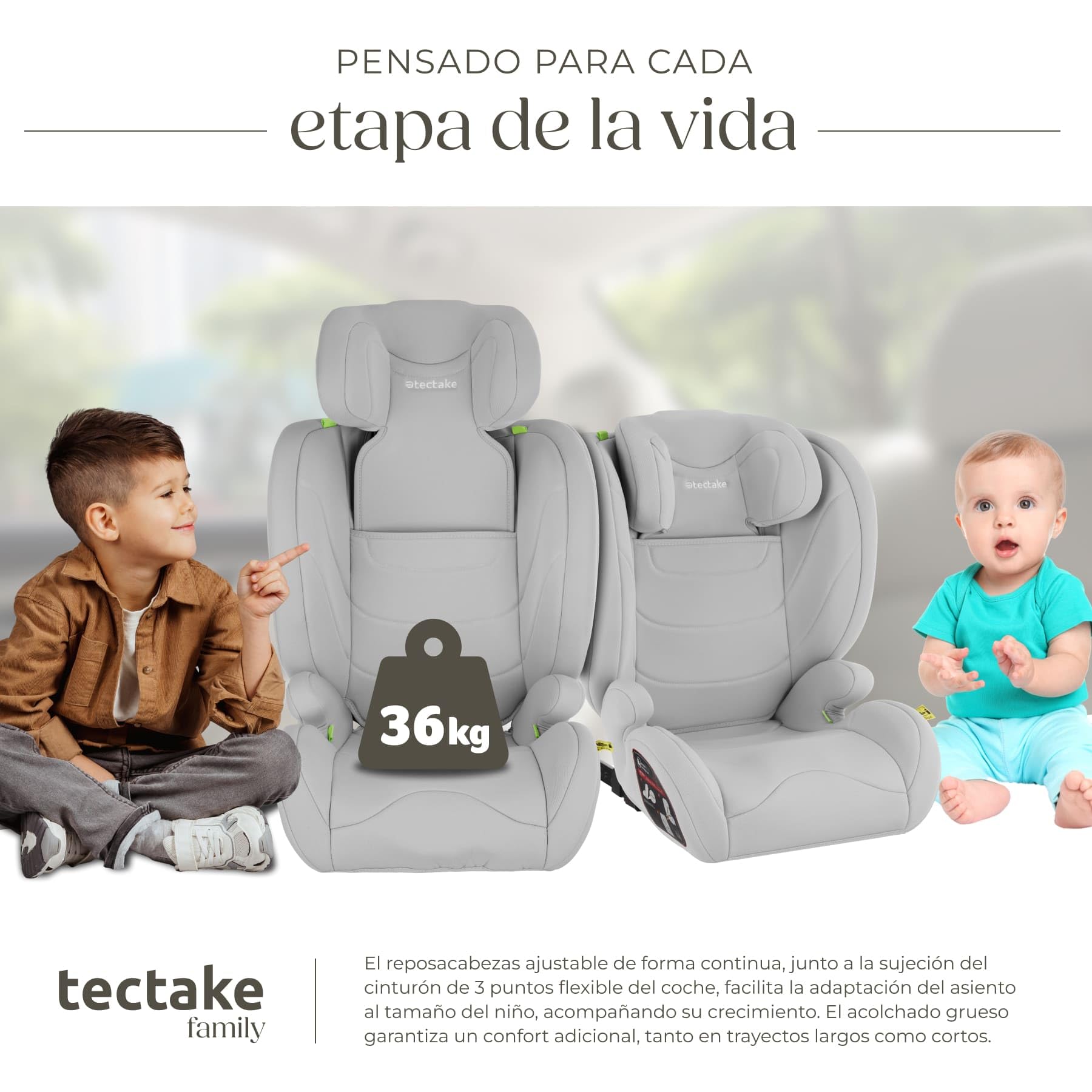 tectake® Silla de Coche Infantil, Homologada i-Size ECE R129, Con ISOFIX, Cinturón de 3 Correas, Reposacabezas Regulable, Acolchado Extragrueso, Hatsa 36 Kg, Funda Extraíble, 100-150 cm - gris claro