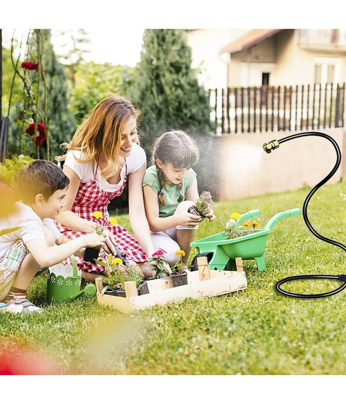 Nebelleitung mit 3 Nebeldüsen, Outdoor-Nebelkühlsystem, Einstellbares Kühlsystem, für Terrasse, Garten, Rasen, Gewächshaus, schwarz, 4 Stück (300 cm)