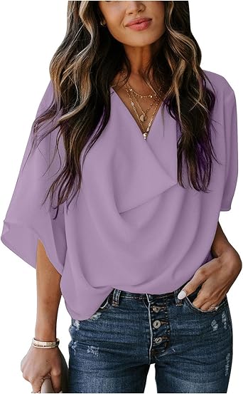 Chiffon Blouse Shirt Loose v-Neck t-Shirt Casual Womens Clothing