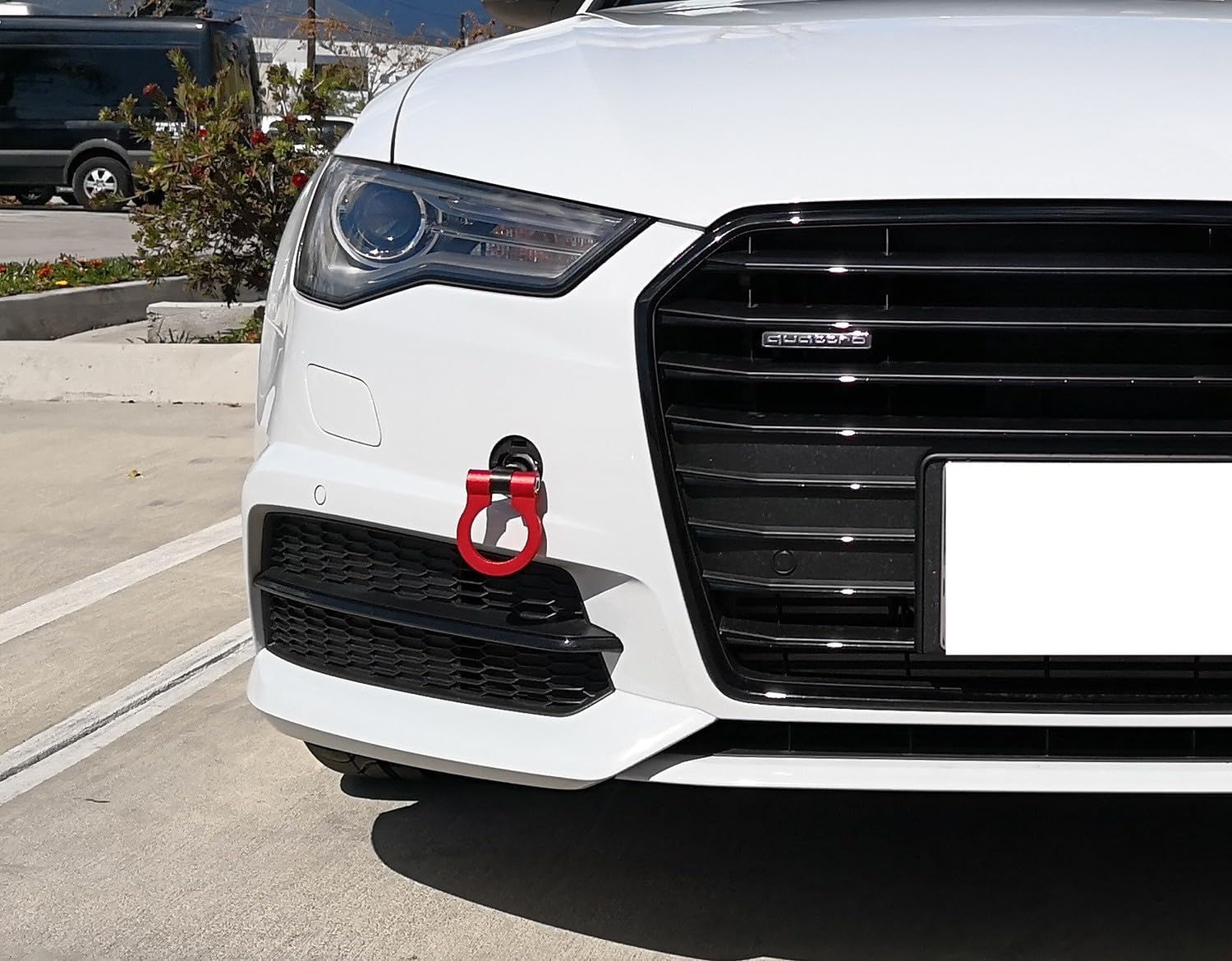 iJDMTOY Red Track Racing Style Tow Hook Ring Compatible with 2008-up Audi A4 A5 A6 A7 S4 S5 S6 S7, Made of Light Weight CNC Aluminum