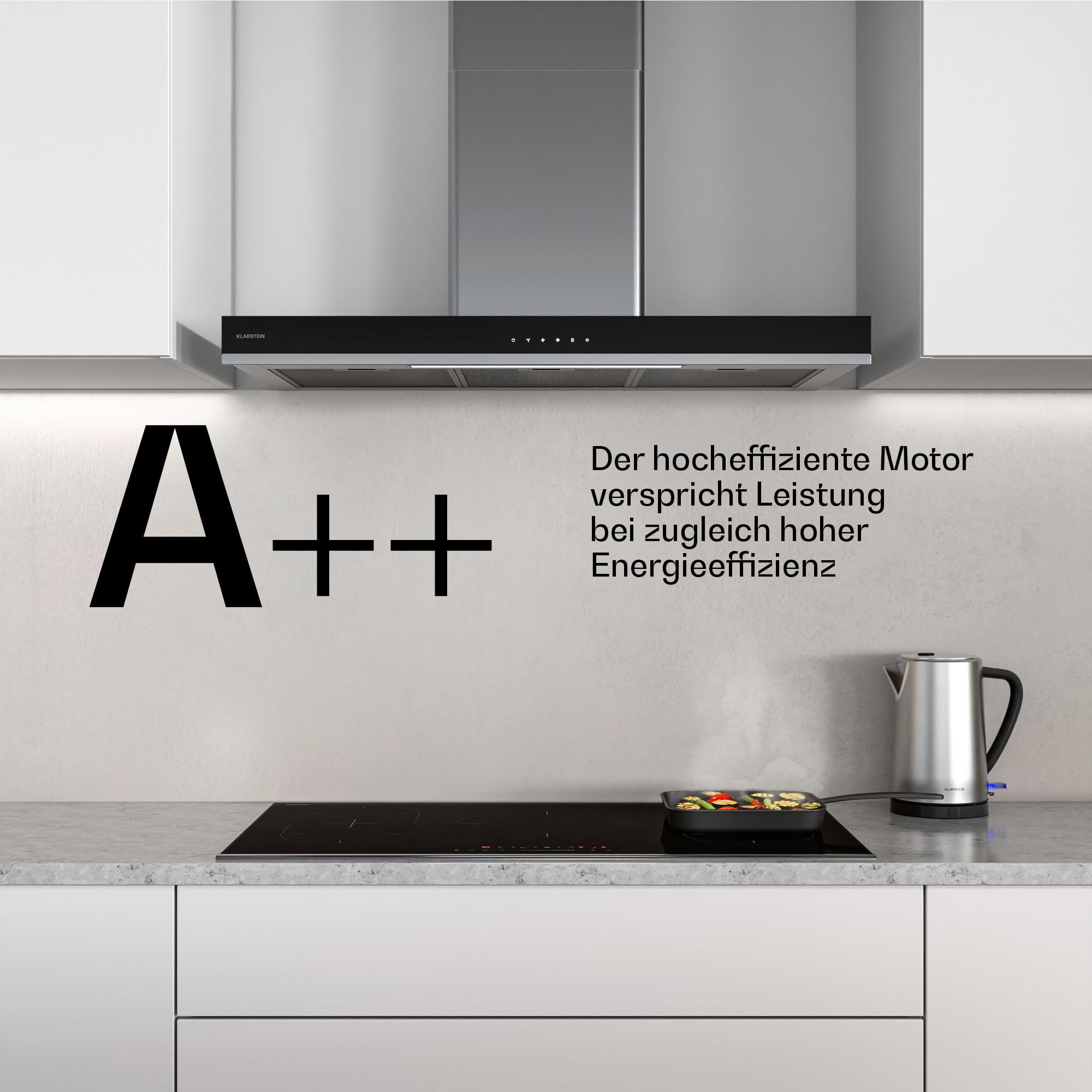 Klarstein Verosteel Dunstabzugshaube 90cm - 881,6 m³/h, A++ Energieeffizienz, Touch-Bedienung, LED, Edelstahl & Glas, 3+Boost Stufen, leise, spülmaschinenfester Filter, abzugshaube