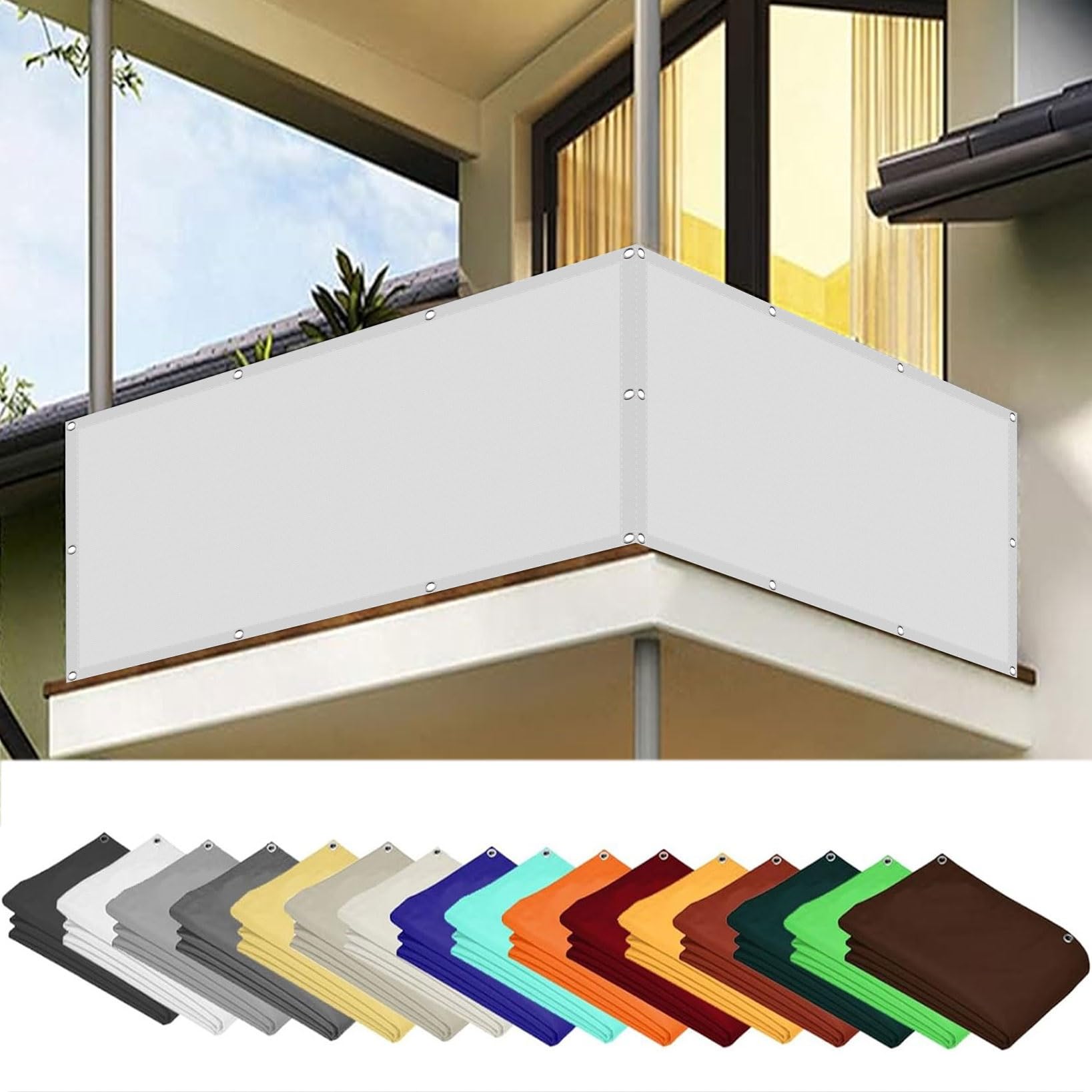 Balcony Privacy Screen Cover 140 x 240 cm Weatherproof UV Protection Balcony Cover Windbreak Fencing with Grommets with Rope for Outdoor, Garden, Backyard, Rails, White