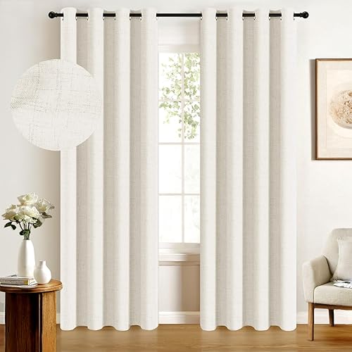 Vista 66 de Cortinas 100% opacas de 63 pulgadas de largo, lino texturizado, para dormitorio, cortinas con ojales para sala de estar, cortinas de tratamiento