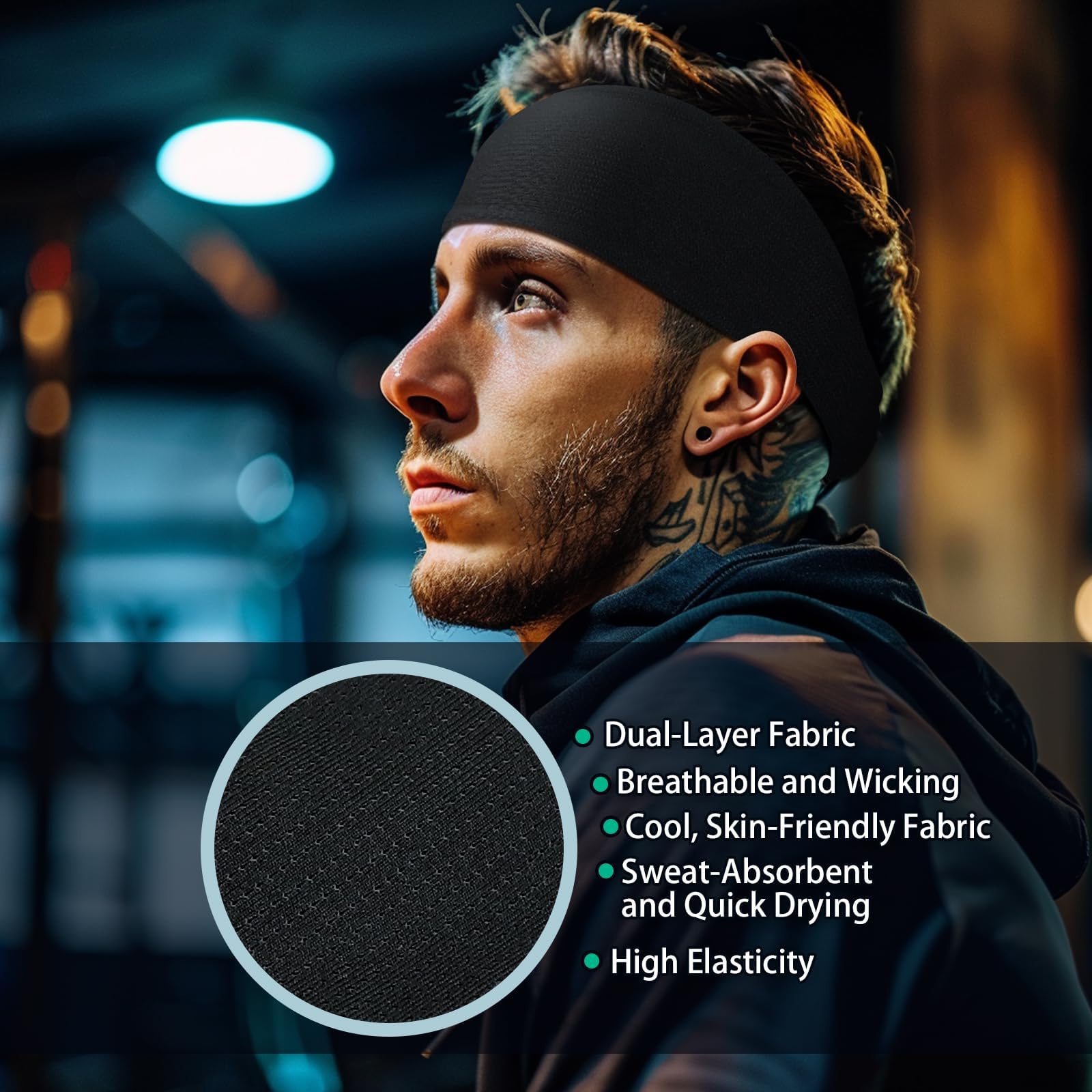 Tumurup Hoofdband voor dames, sporthaarband, zwart, 95% katoen, 6 stuks, elastische zweetband, dunne haarbanden voor yoga, fitness, hardlopen en cosmetica, uniseks hoofdband voor dames en heren