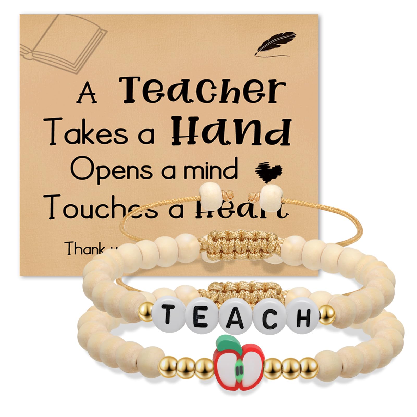 Artlunar Teacher Gifts -2Pcs Apple Bee Bracelets Teacher Appreciation Gift for Women Thank You Teachers Gifts from Student