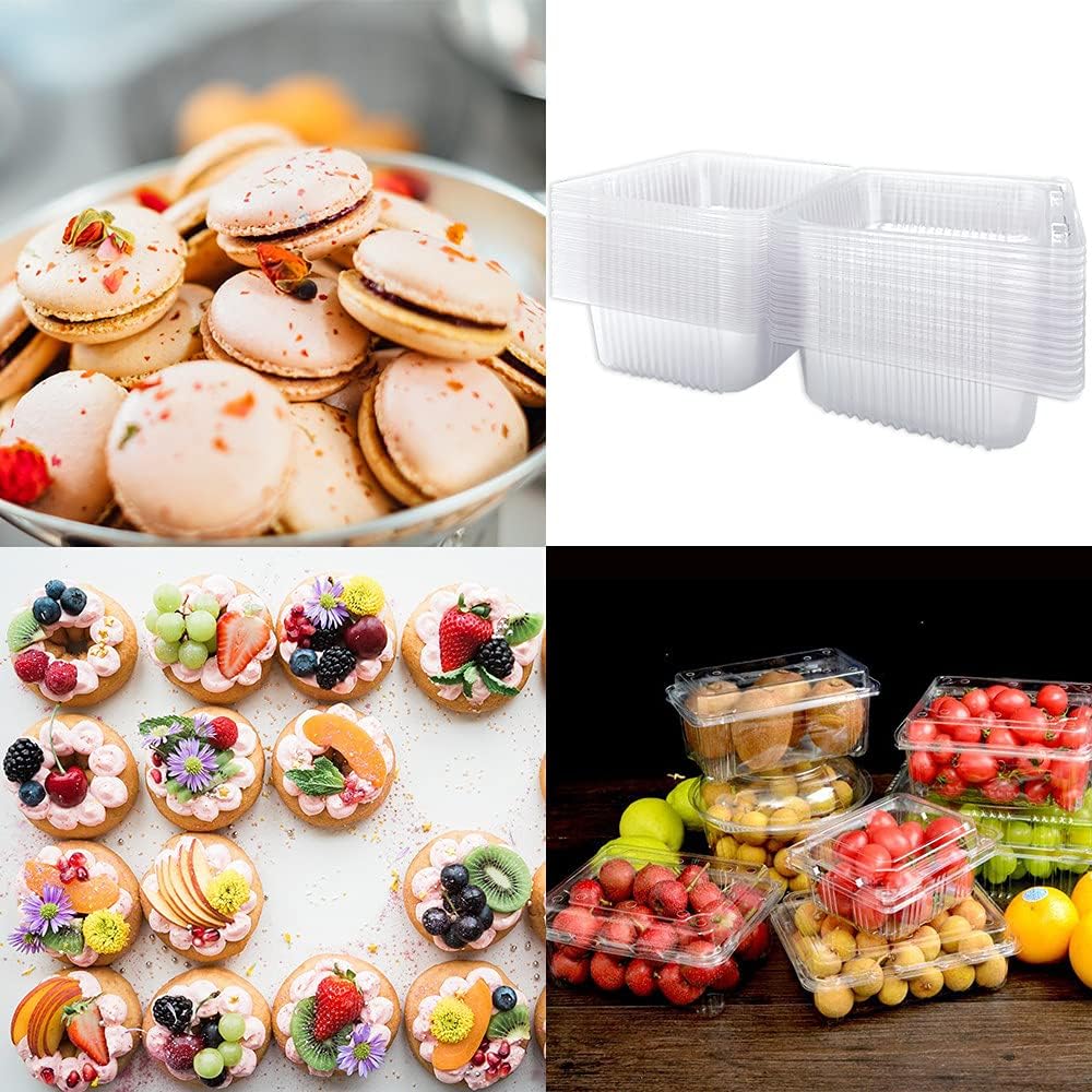 40 Pcs Clear Plastic Hinged Food Containers,Square Take Out Container,Disposable Clamshell Dessert Containers for Cake,Sandwiches,Salad,Fruit,Hamburger,5x4.7x2.8 Inch : Industrial & Scientific