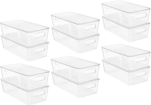 Vtopmart 12 organizadores transparentes y contenedores de almacenamiento con tapas, contenedores de almacenamiento de plástico apilables con asas