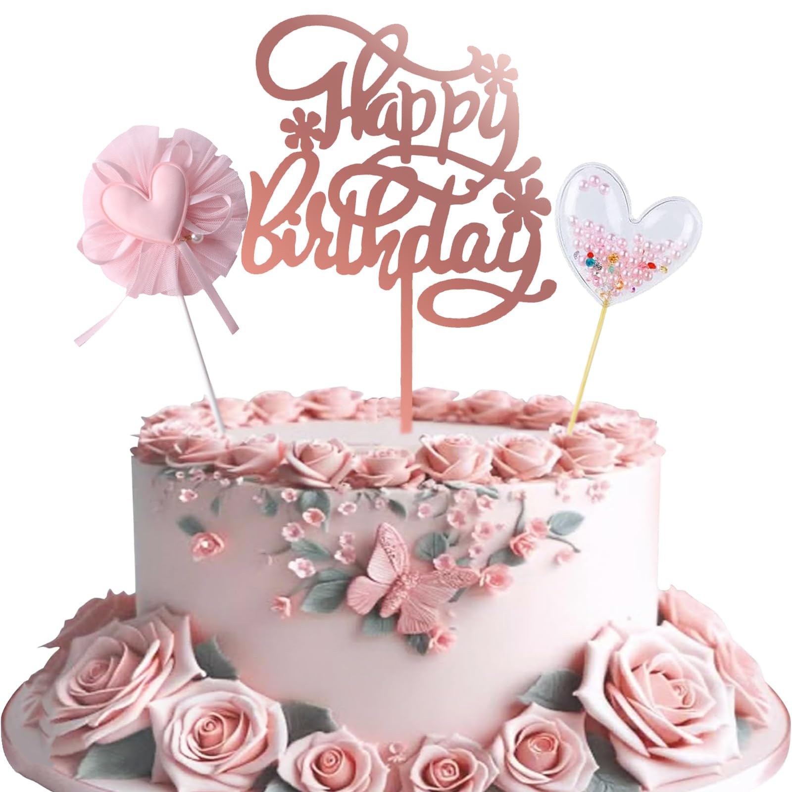 Tortendeko Set „Verträumtes Mädchen“ – 36-teilig, Rosa & Gold, Für Geburtstag, Babyparty & Motto-Partys
