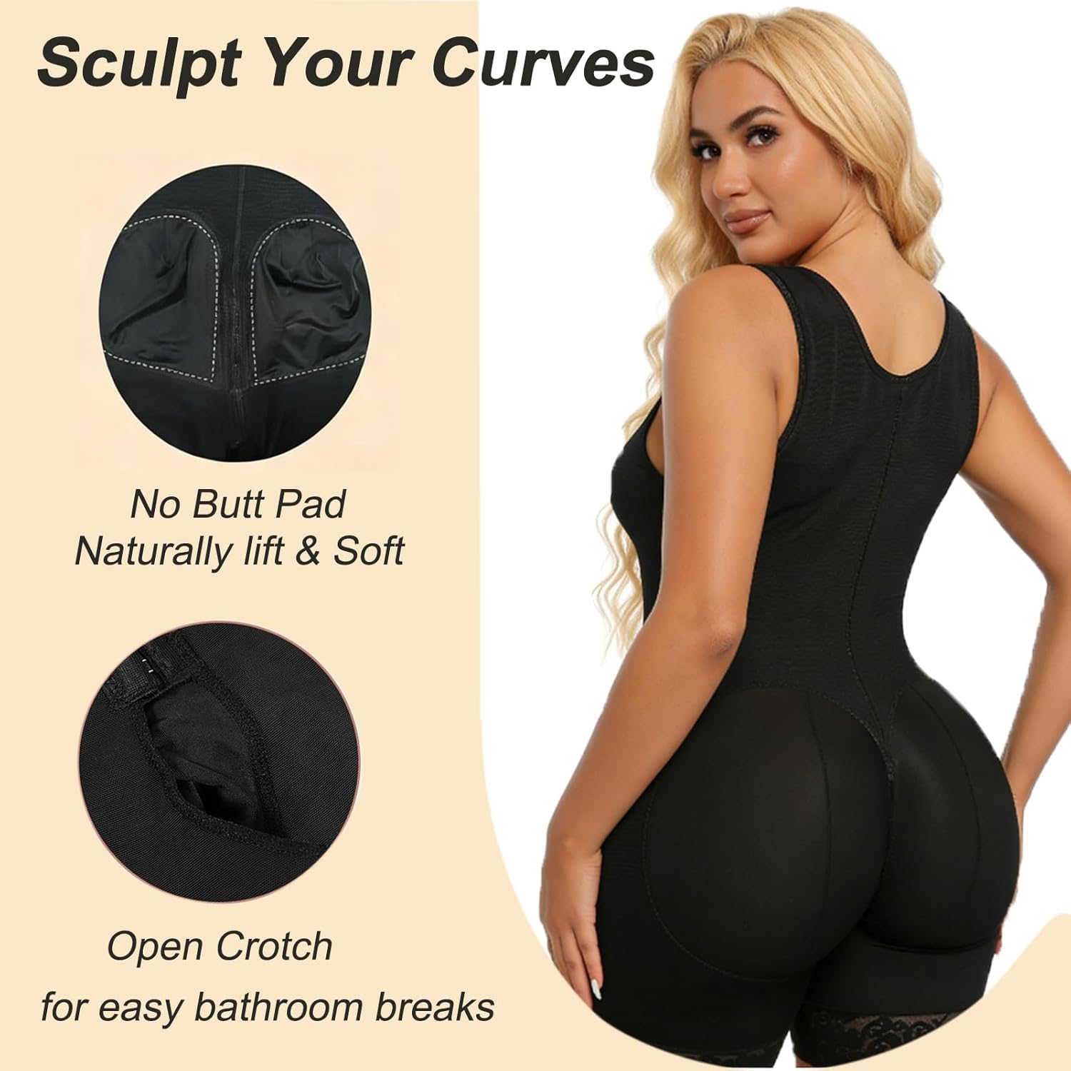 Women's Fajas Colombianas Body Shaper Tummy Control Adjustable Compression Garment With Open Crotch SW05，Black - Image 4