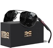 LUENX Aviator Sunglasses for Men Square Polarized Polygon Lens - UV 400 Protection with Accessories 61MM Driving Outdoor