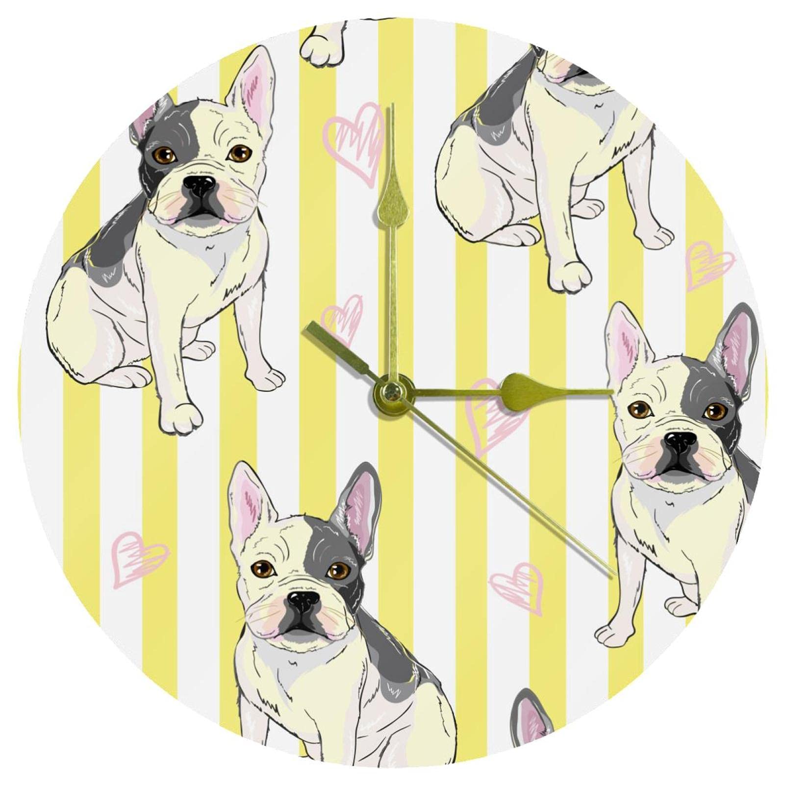 Horloge murale bouledogue français silencieuse pour décorer la chambre ou le bureau