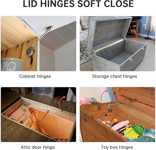 Miniatura 5 de KOMOHOM Bisagras de caja de juguetes de cierre suave, bisagras de soporte de tapa para caja de almacenamiento, puertas de solapa de apertura
