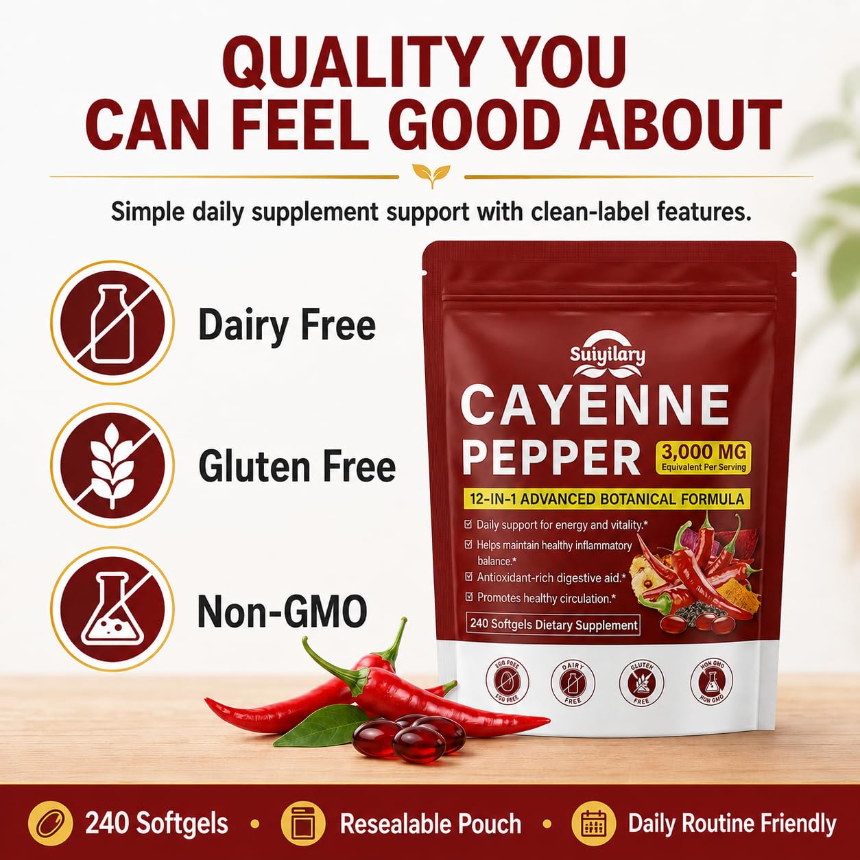 Cayenne Pepper Softgels Capsules, Capsaicin Supplements, Supports Leg Vein, Heart, Blood Vessel Health, 12-in-1 Extracts blend Vitamin E D3+K2, Grape Seed, Hawthorn, Beetroot, Berberine (240 count) — Amazon image 8