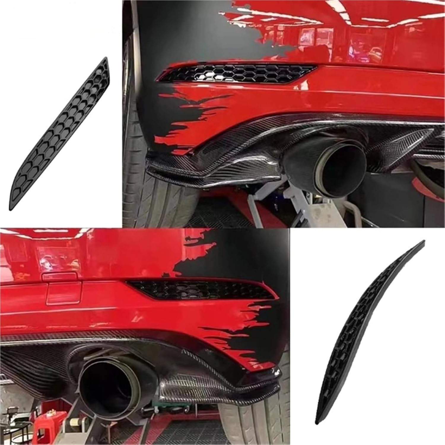 Glossy Black Rear Bumper Reflector Honeycomb Double-Sided Tape Mounting，Compatible For VW Golf 6/7/7.5/8 GTI R Standard 2009-2023(A MK6 GTI)